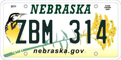 NE license plate ZBM314