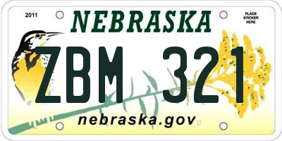 NE license plate ZBM321