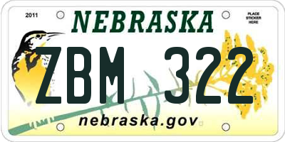 NE license plate ZBM322