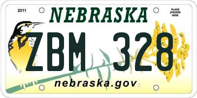 NE license plate ZBM328