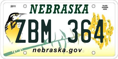 NE license plate ZBM364