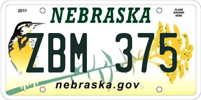 NE license plate ZBM375