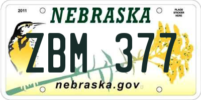 NE license plate ZBM377