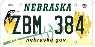 NE license plate ZBM384