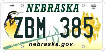 NE license plate ZBM385