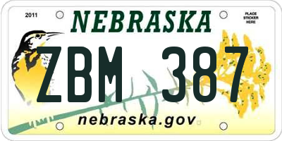 NE license plate ZBM387