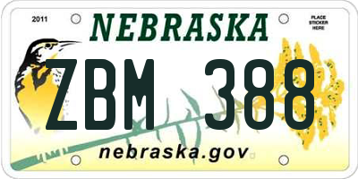 NE license plate ZBM388