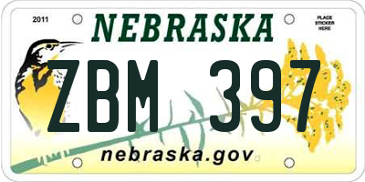 NE license plate ZBM397