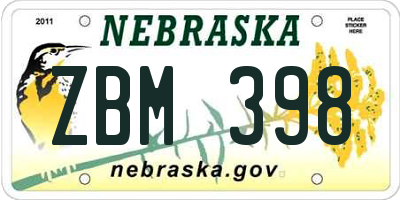 NE license plate ZBM398