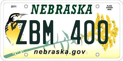 NE license plate ZBM400