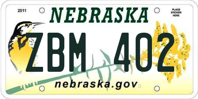 NE license plate ZBM402