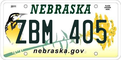 NE license plate ZBM405