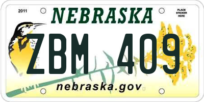 NE license plate ZBM409
