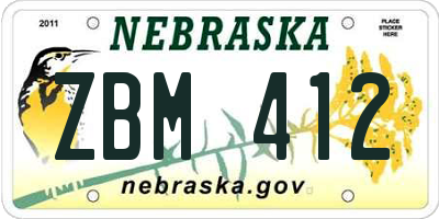 NE license plate ZBM412