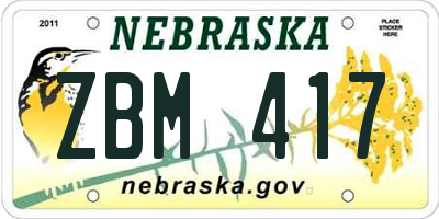 NE license plate ZBM417