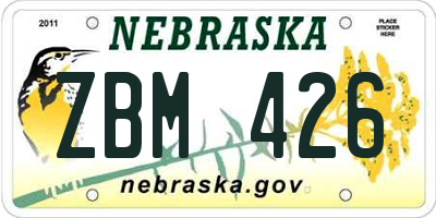 NE license plate ZBM426