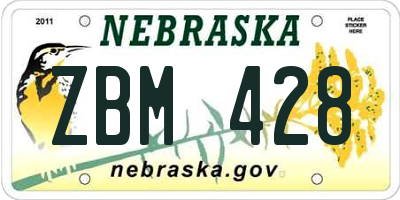 NE license plate ZBM428