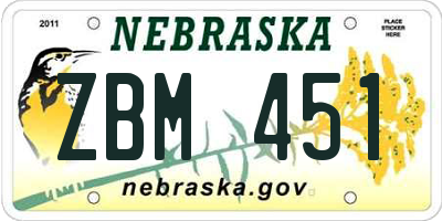NE license plate ZBM451
