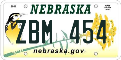 NE license plate ZBM454