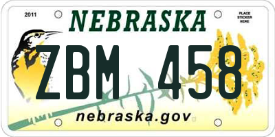 NE license plate ZBM458