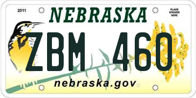 NE license plate ZBM460