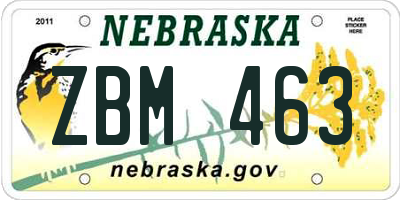 NE license plate ZBM463