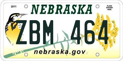 NE license plate ZBM464
