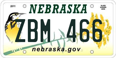 NE license plate ZBM466