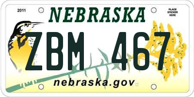 NE license plate ZBM467