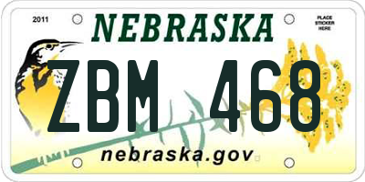 NE license plate ZBM468