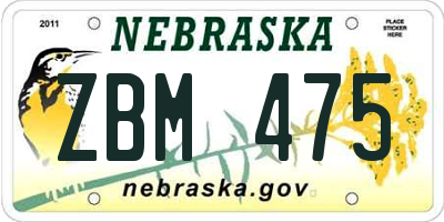 NE license plate ZBM475