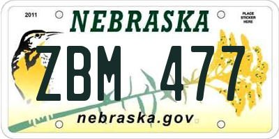 NE license plate ZBM477