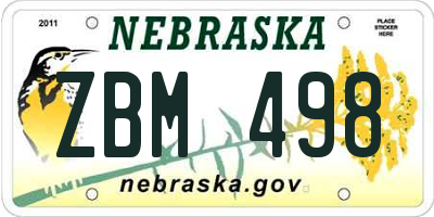 NE license plate ZBM498