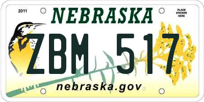 NE license plate ZBM517