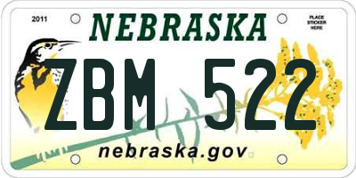 NE license plate ZBM522