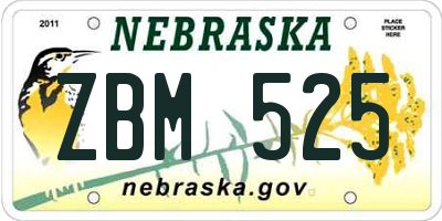 NE license plate ZBM525