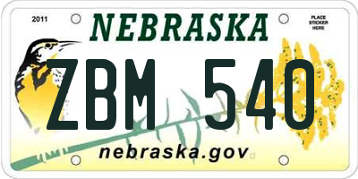 NE license plate ZBM540