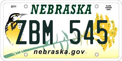 NE license plate ZBM545