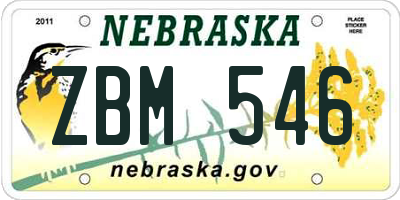 NE license plate ZBM546