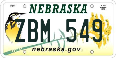 NE license plate ZBM549