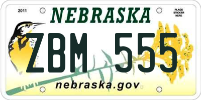 NE license plate ZBM555