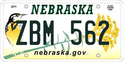 NE license plate ZBM562