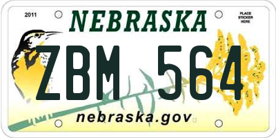 NE license plate ZBM564