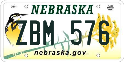 NE license plate ZBM576