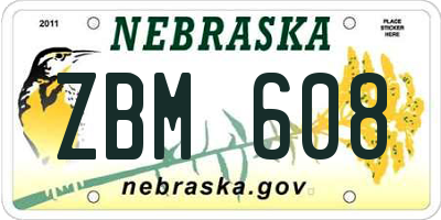 NE license plate ZBM608