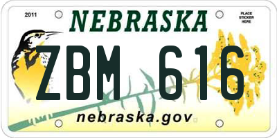 NE license plate ZBM616