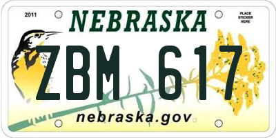 NE license plate ZBM617
