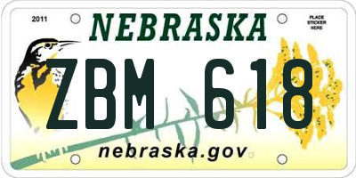 NE license plate ZBM618