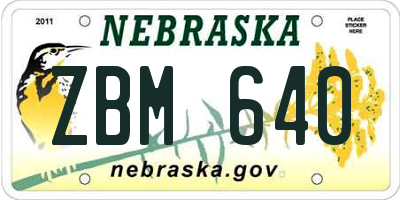 NE license plate ZBM640