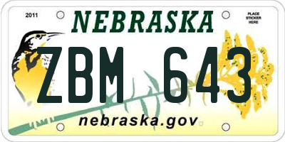 NE license plate ZBM643